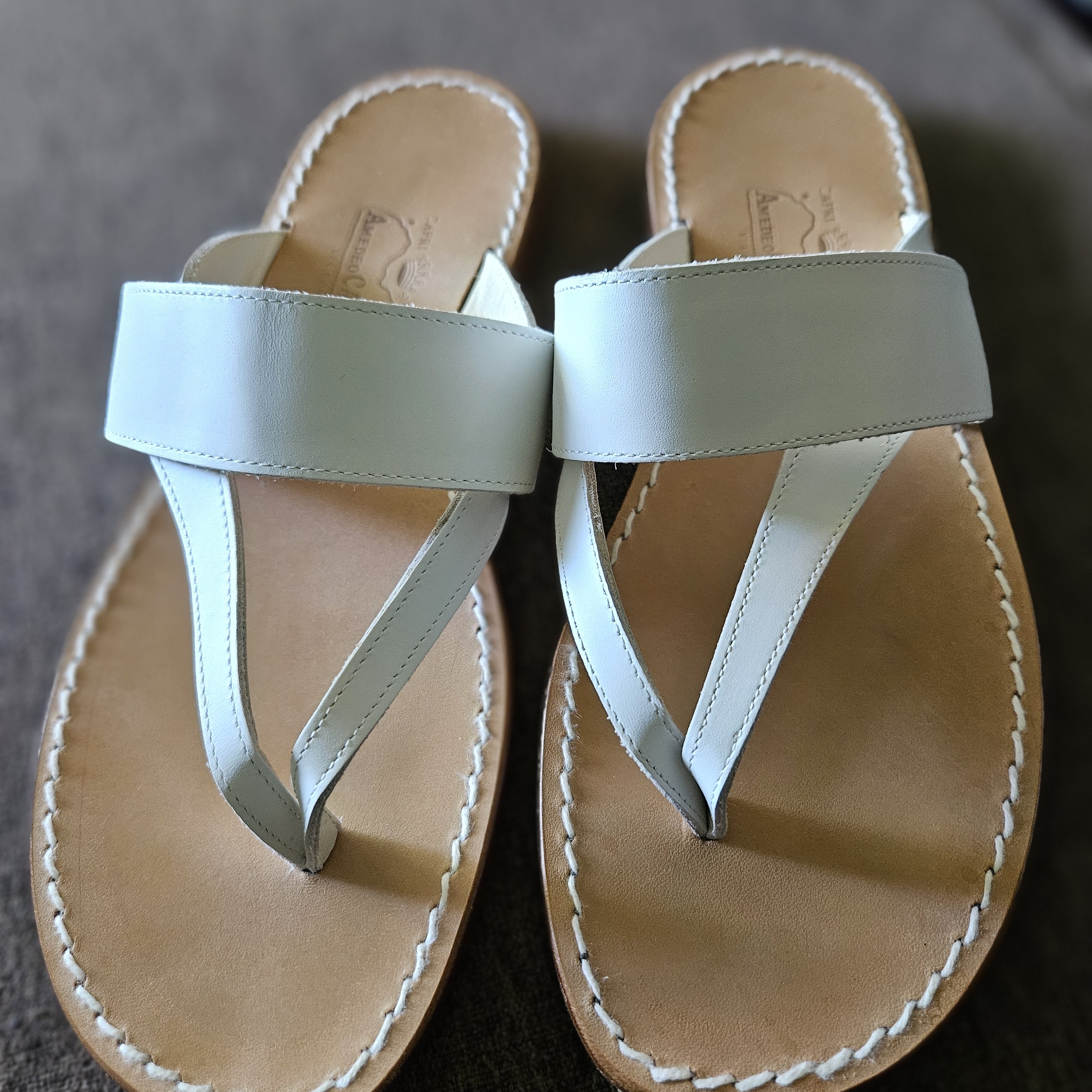 Women’s Light Blue Leather Toe-Post Sandals